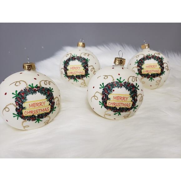 Lot 7 VITBIS Christmas Ornaments glitter Glass Round 3" Indent milk tree painted - Picture 7 of 14